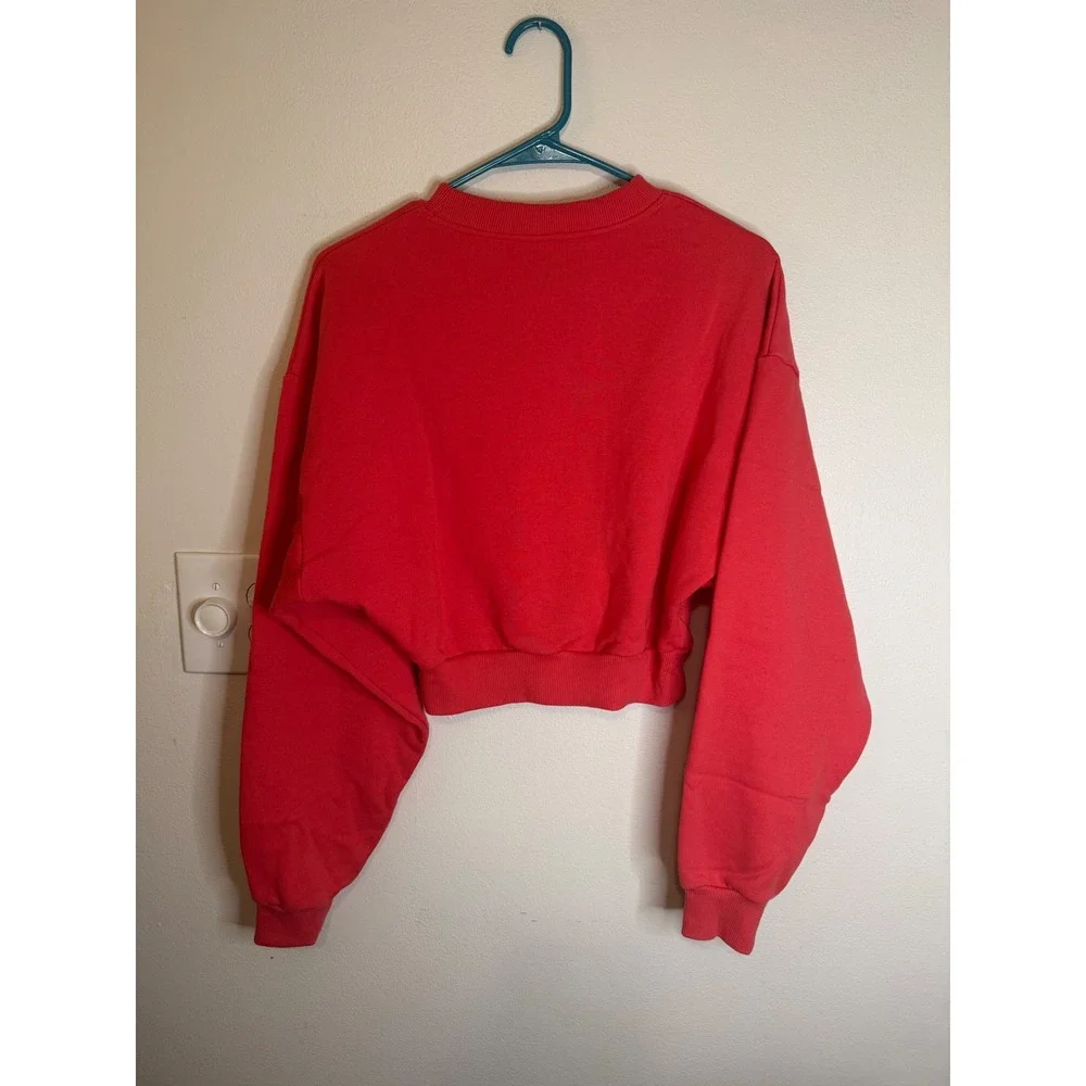 Alo Yoga Cropped Accolade Crew Neck Pullover Candy Red Size S